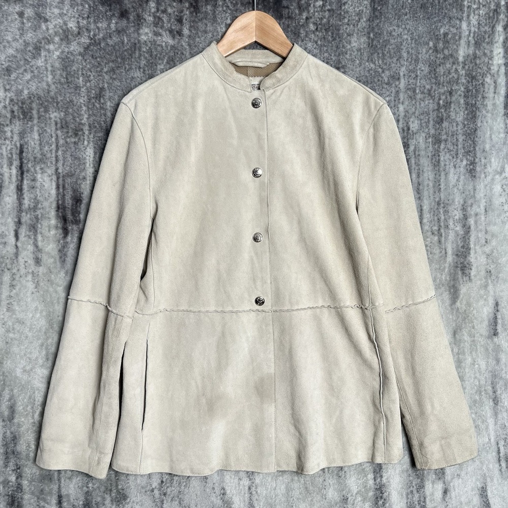 Vintage Armani Jeans Suede Leather‎ Jacket Women's Size 46 US 10 Beige